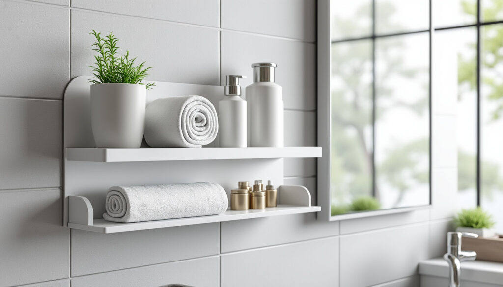 découvrez notre étagère murale pour salle de bain sans percer, offrant un rangement pratique et un design élégant pour optimiser votre espace facilement.