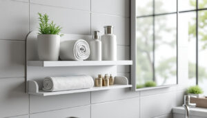 découvrez notre étagère murale pour salle de bain sans percer, offrant un rangement pratique et un design élégant pour optimiser votre espace facilement.